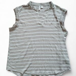 Cato Light Tan & White Striped Sleeveless Tank with Lace Trim